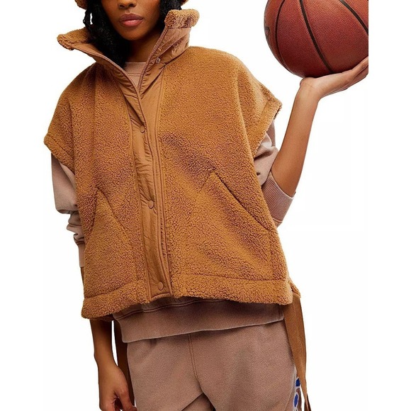 Free People Movement Scout It Out Fleece Vest Women's Small Twig Honey NWT - Picture 6 of 11